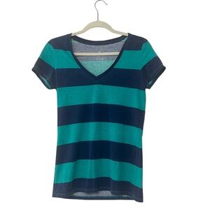 Y2K American Eagle Outfitters Women’s Blue Striped V-Neck Top
